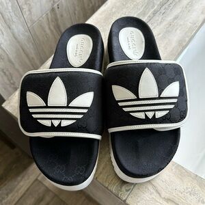Adidas x Gucci Slides Sandals Shoe, Black/White, Gucci Sz 9